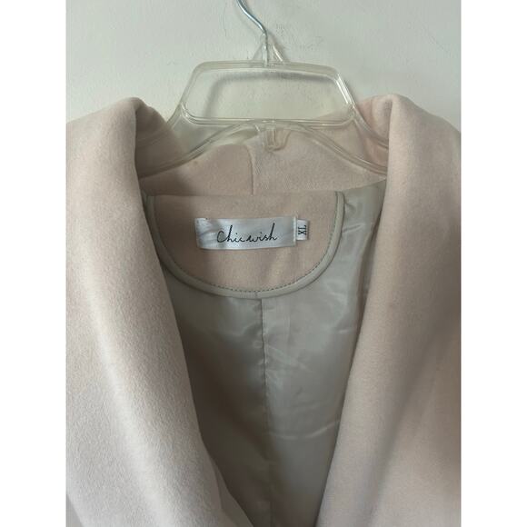 CHICWISH Women's Turn Down Shawl Collar Belted Coat Parka Cream Ivory Sz XL - Picture 2 of 9